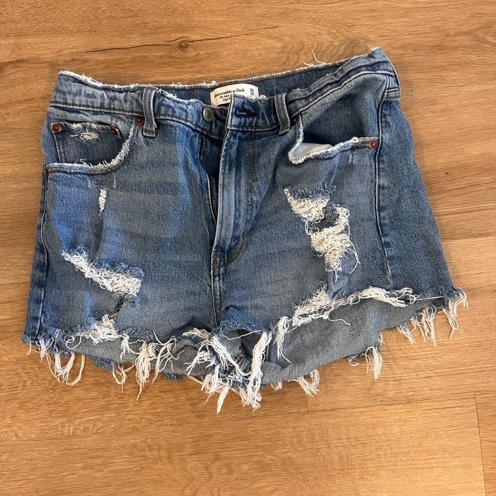 Abercrombie & Fitch Frayed Distressed Denim Shorts - Blue